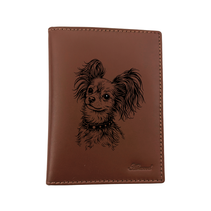 Long Hair Russian Toy Face Engraved Leather Passport Cover
