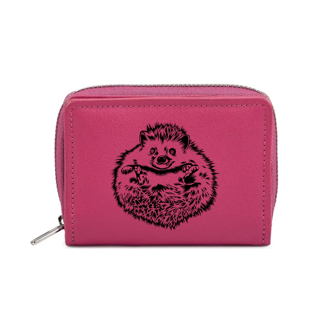 Hedgehog Belly Engraved Small Leather Purse (Green/Pink/Blue/Red)