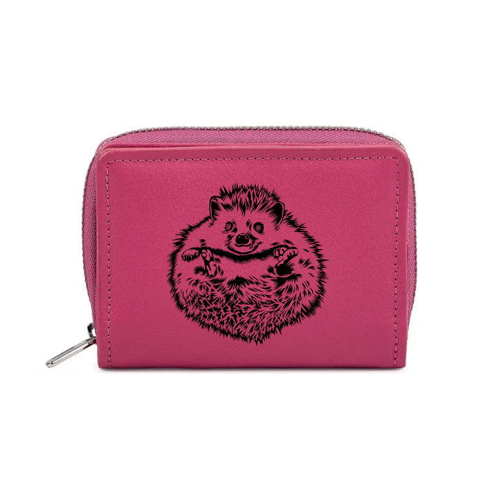 Hedgehog Belly Engraved Small Leather Purse (Green/Pink/Blue/Red)