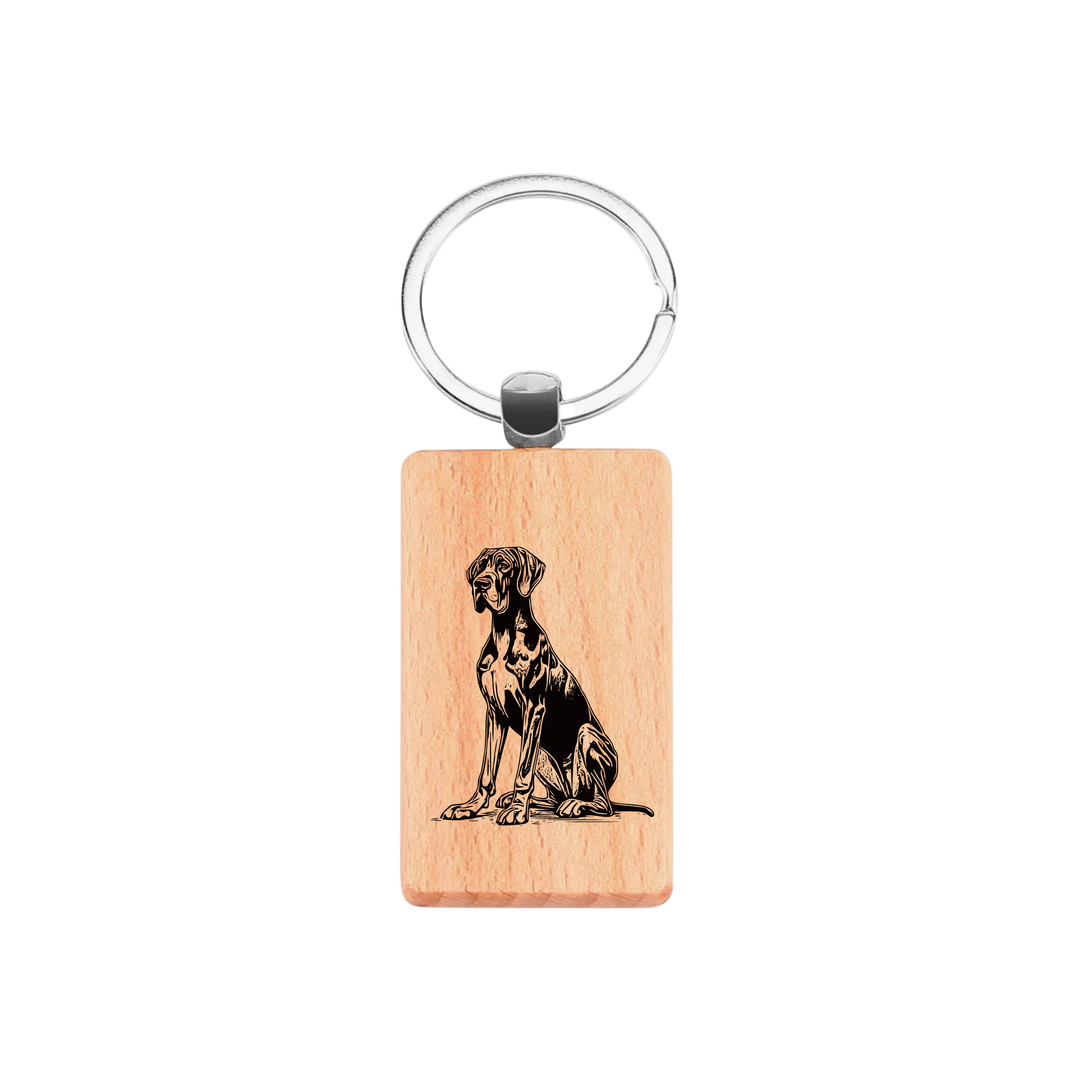 Great Dane Sitting Engraved Rectangle Wooden Keyring