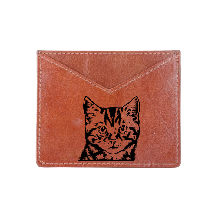 Tabby Cat Face Engraved Genuine Leather Cardholder