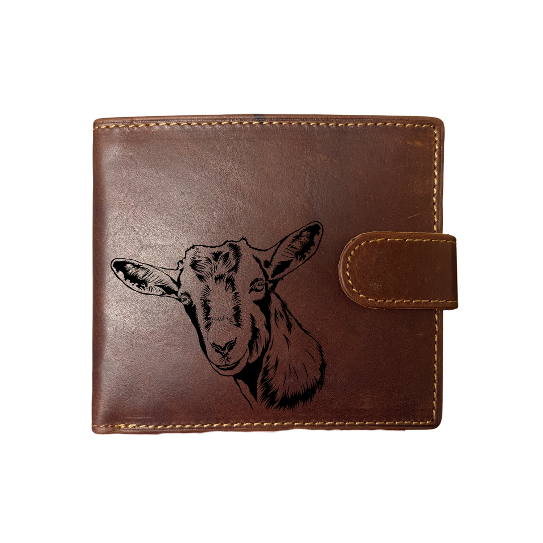 Personalised Goat Engraved Dark Tan Genuine Leather Wallet