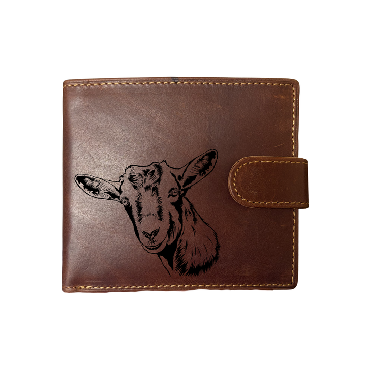 Personalised Goat Engraved Dark Tan Genuine Leather Wallet