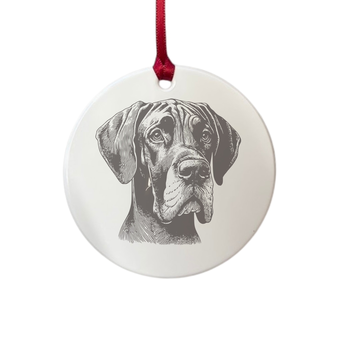 Personalised Great Dane Face Engraved White Acrylic Decoration