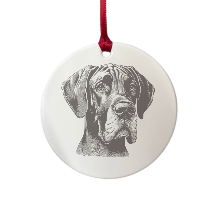Personalised Great Dane Face Engraved White Acrylic Decoration