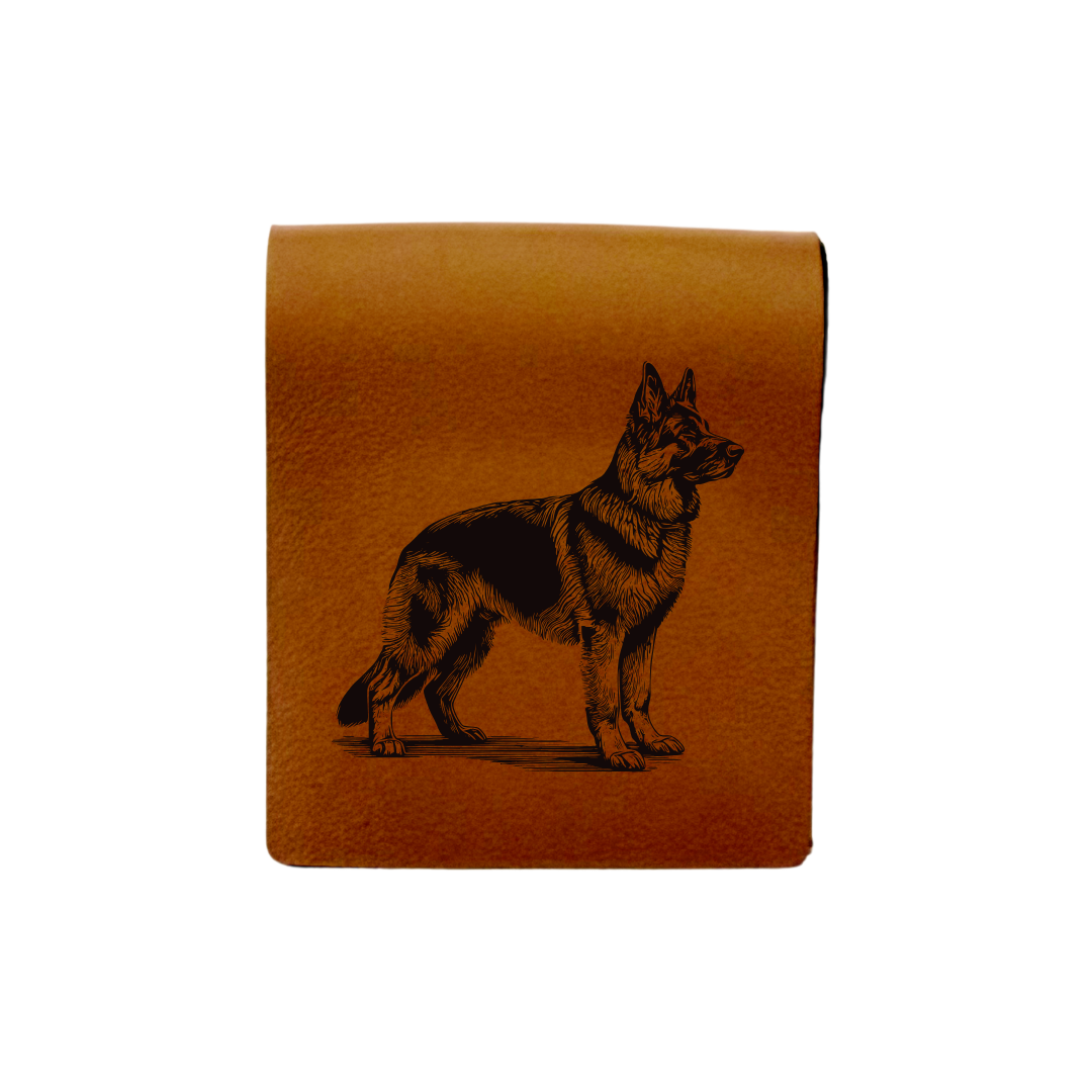 German Shepherd Standing Engraved Genuine Leather Magnetic Bookmark