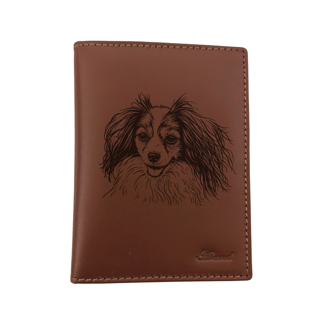 Phalene Papillon Face Engraved Leather Passport Cover