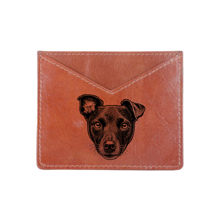 Patterdale Terrier Face Engraved Genuine Leather Cardholder