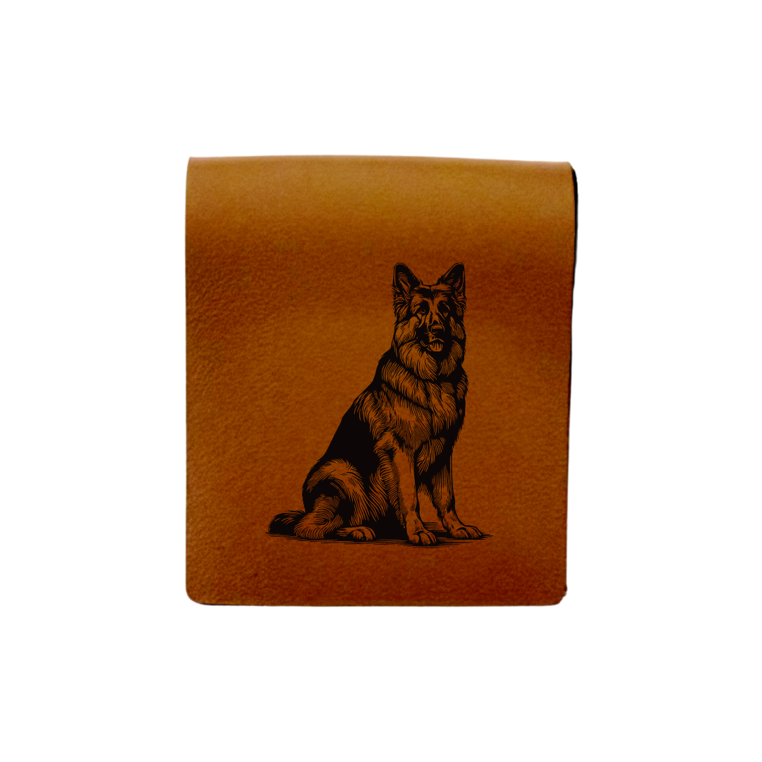 German Shepherd Sitting Engraved Genuine Leather Magnetic Bookmark