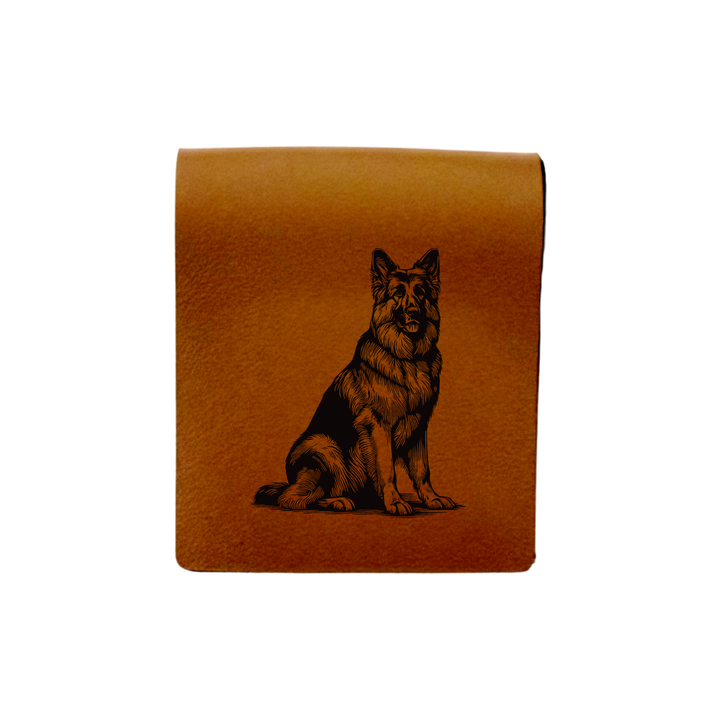 German Shepherd Sitting Engraved Genuine Leather Magnetic Bookmark