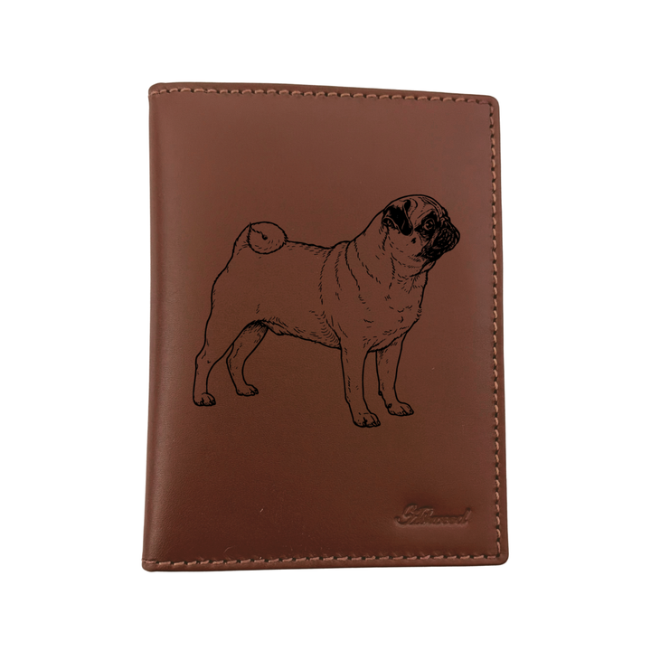 Pug Standing Engraved Leather Passport Cover