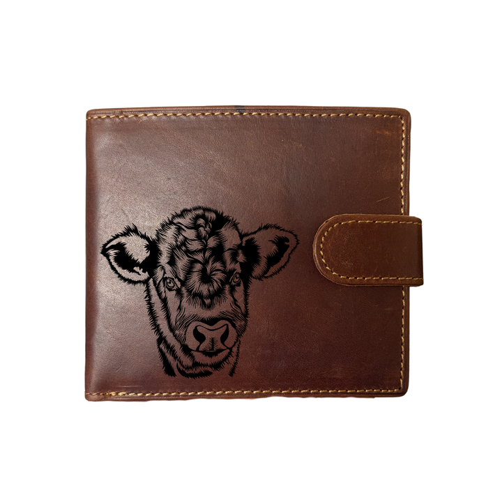 Personalised Cow Engraved Dark Tan Genuine Leather Wallet