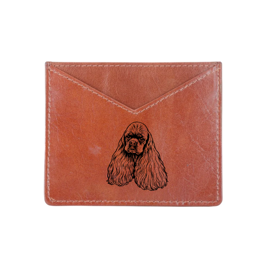 American Cocker Spaniel Face Engraved Genuine Leather Cardholder