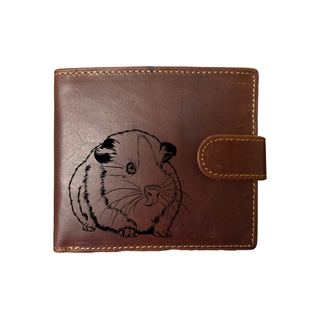 Personalised Guinea Pig Engraved Dark Tan Genuine Leather Wallet