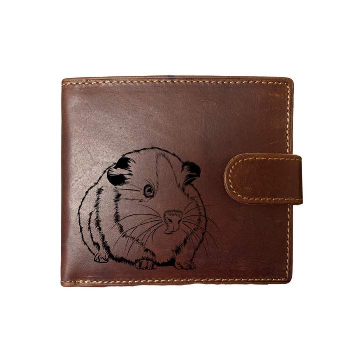 Personalised Guinea Pig Engraved Dark Tan Genuine Leather Wallet