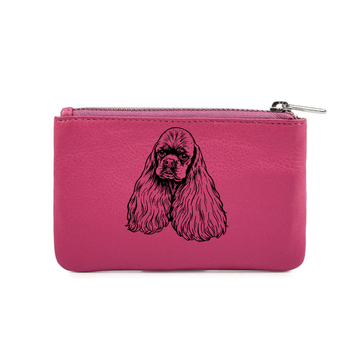 American Cocker Spaniel Face Engraved Genuine Leather Coin Purse (Multiple Colour Options)