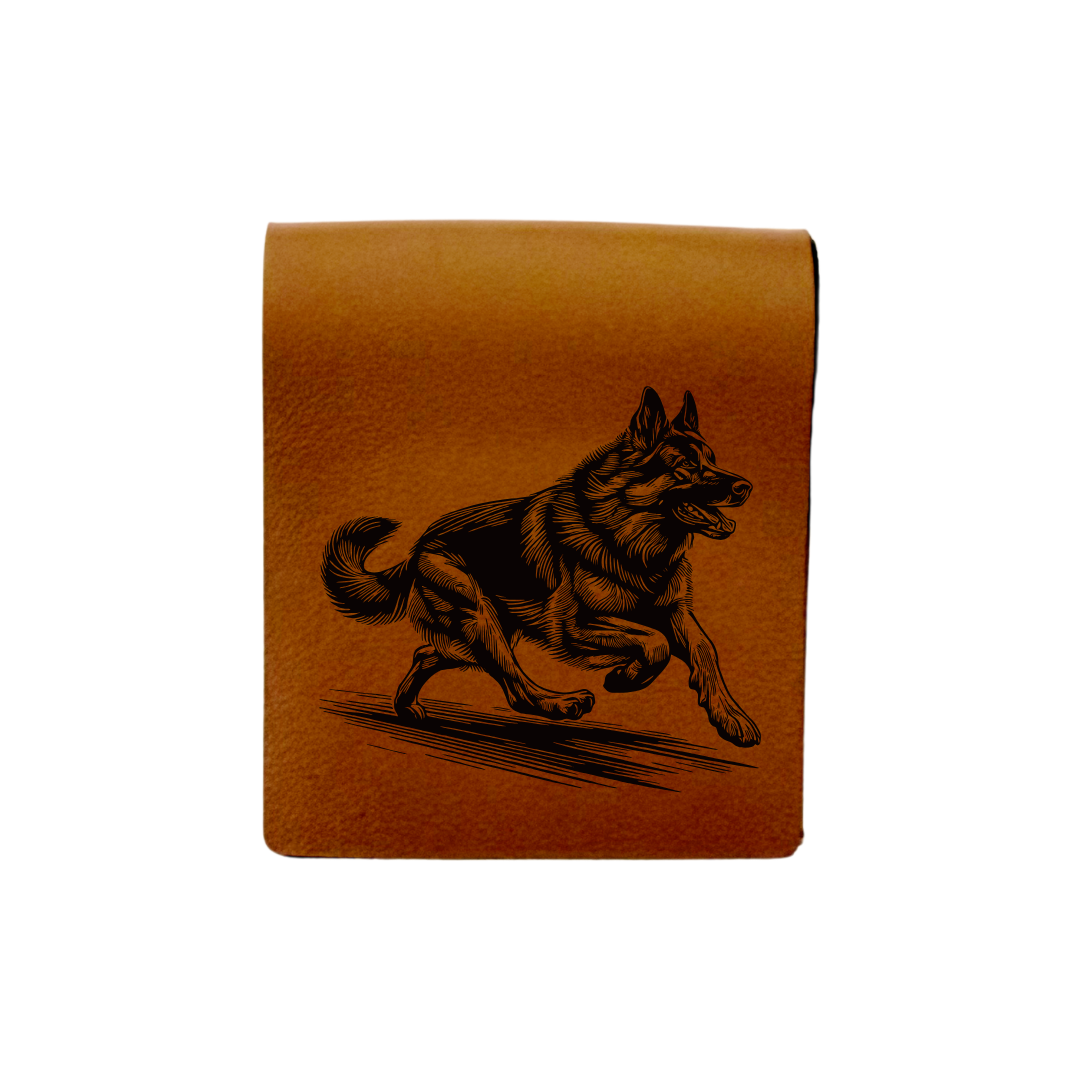 German Shepherd Running Engraved Genuine Leather Magnetic Bookmark