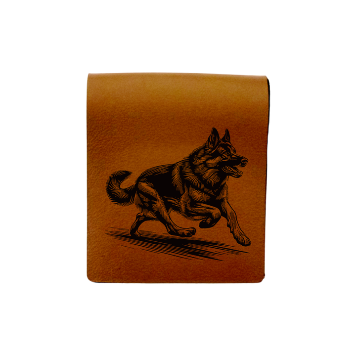 German Shepherd Running Engraved Genuine Leather Magnetic Bookmark