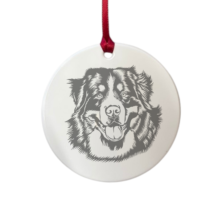 Personalised Bernese Mountain Dog Face Engraved White Acrylic Decoration