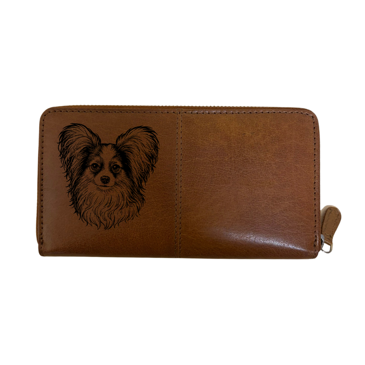 Papillon Face Engraved Large Leather Purse