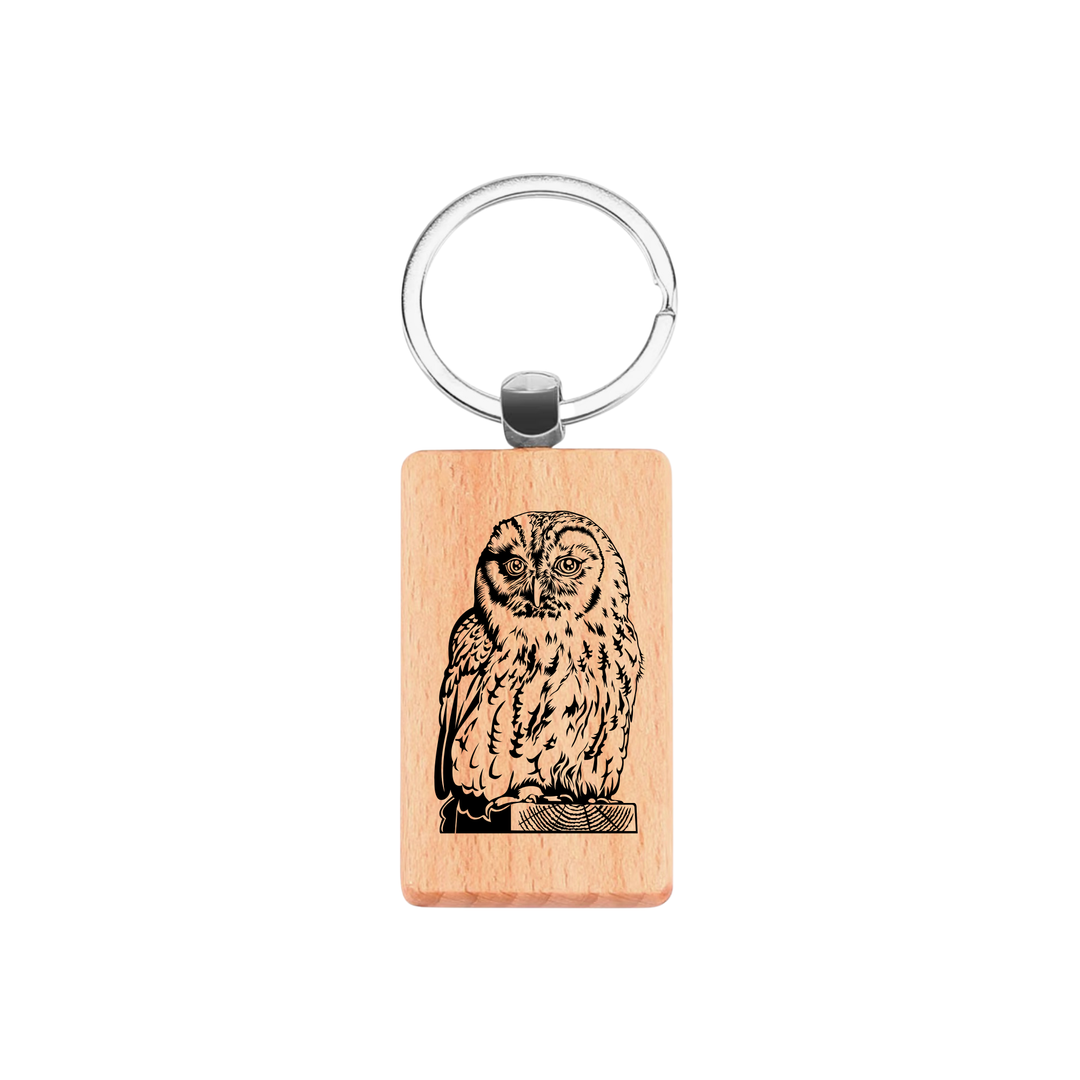 Owl Engraved Rectangle Wooden Keyring