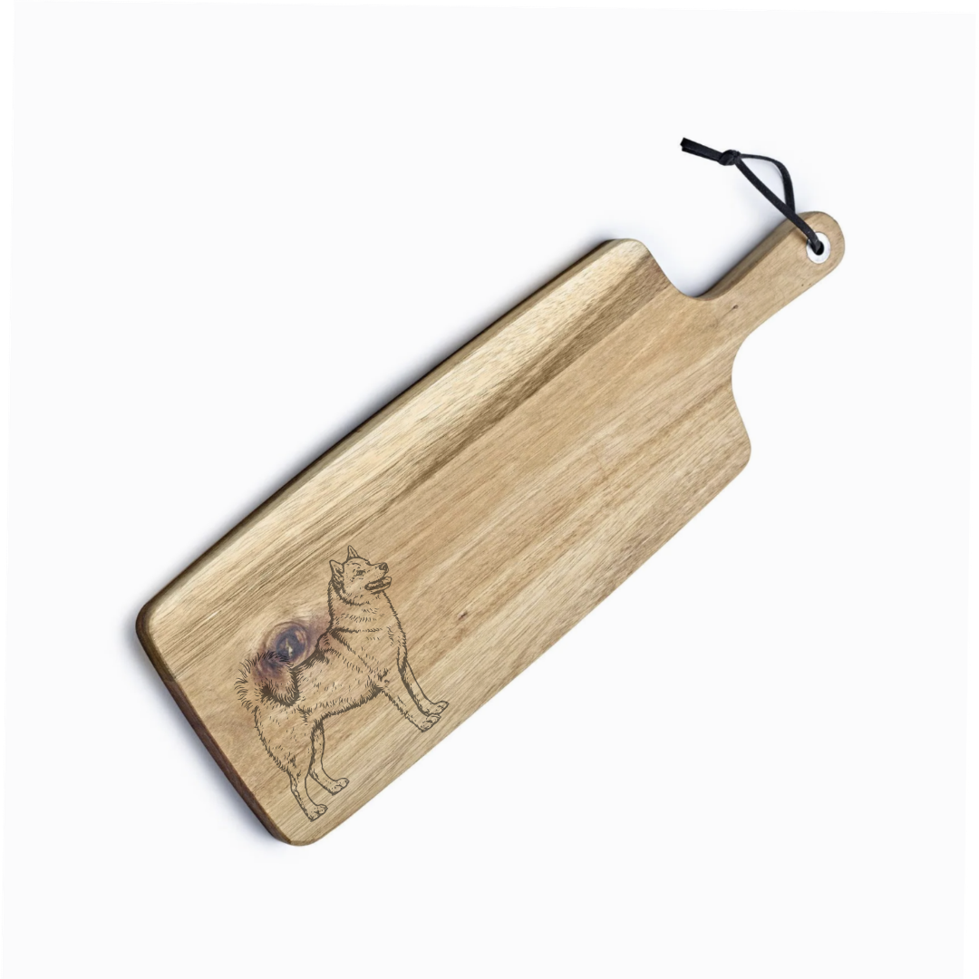 Personalised Finnish Spitz Standing Engraved Acacia Serving Board