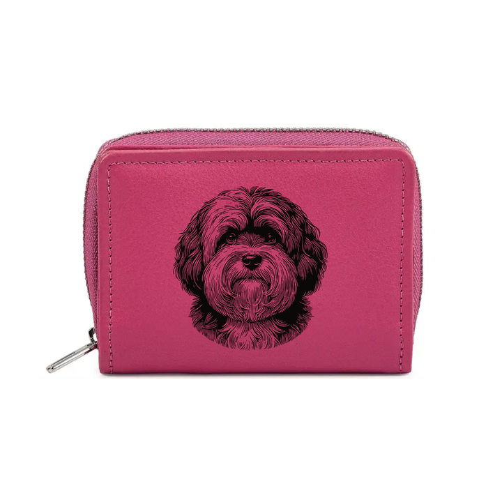 Havanese Face Engraved Small Leather Purse (Green/Pink/Blue/Red)