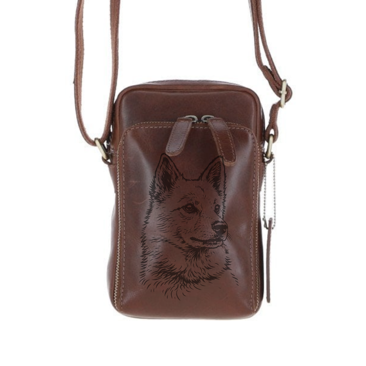 Personalised Finnish Spitz Face Leather Compact Crossbody Bag