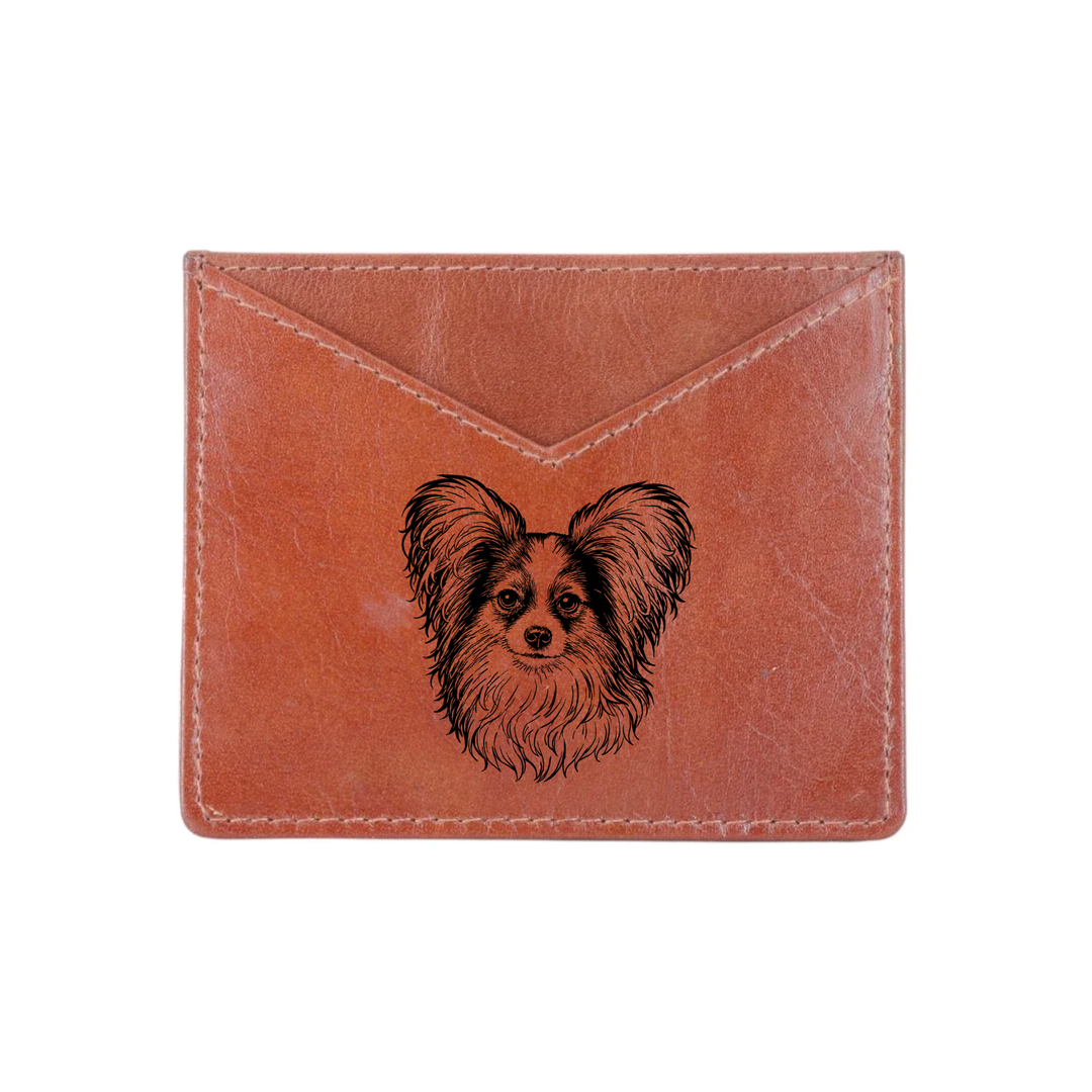 Papillon Face Engraved Genuine Leather Cardholder