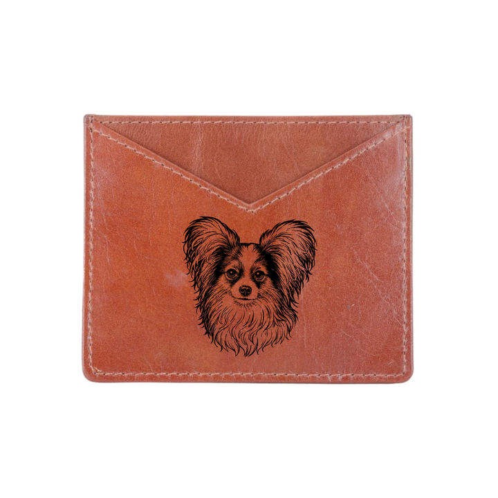 Papillon Face Engraved Genuine Leather Cardholder