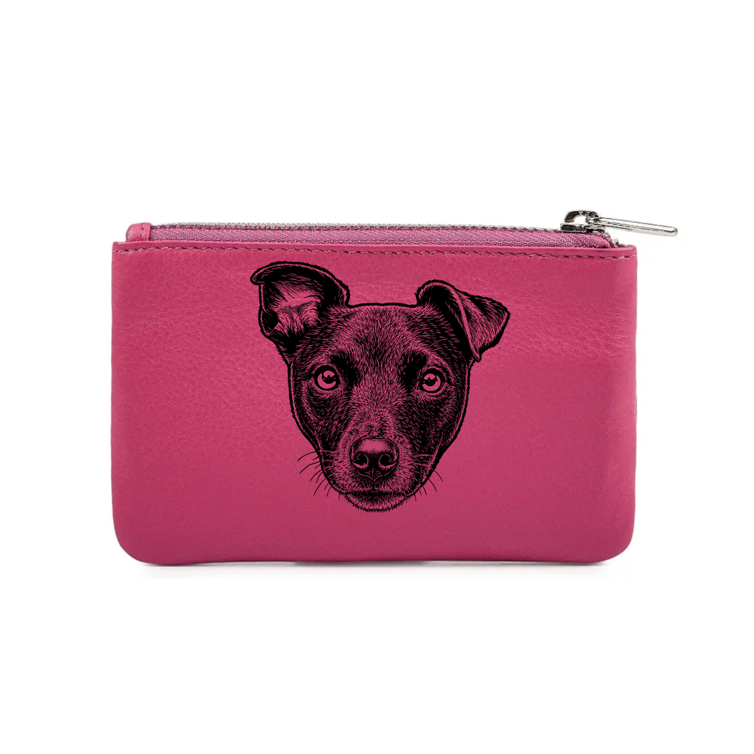 Patterdale Terrier Face Engraved Genuine Leather Coin Purse (Multiple Colour Options)