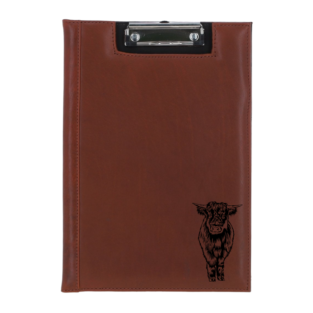 Highland Cow Standing Engraved Leather Clipboard