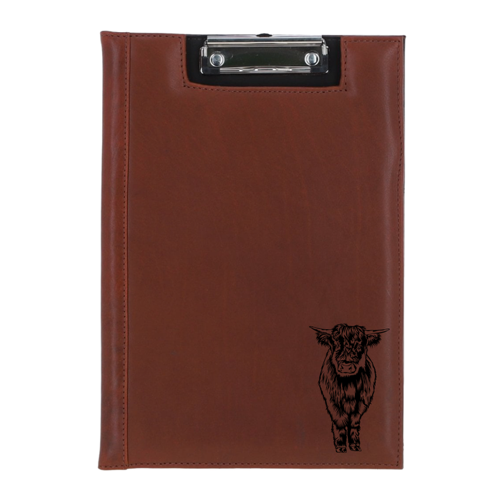 Highland Cow Standing Engraved Leather Clipboard