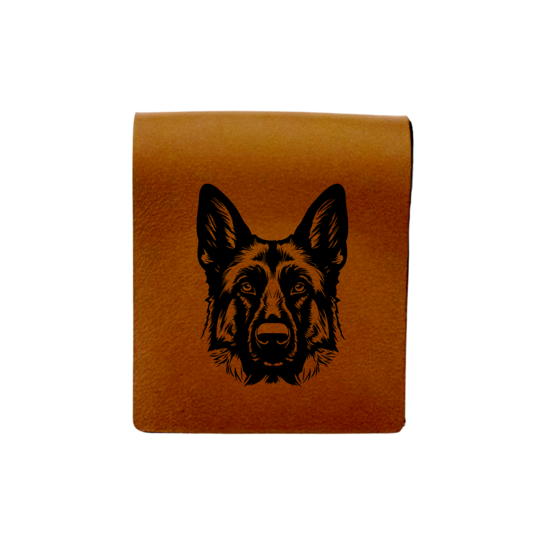 German Shepherd D Face Engraved Genuine Leather Magnetic Bookmark