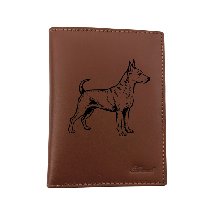 Miniature Pinscher Standing Engraved Leather Passport Cover