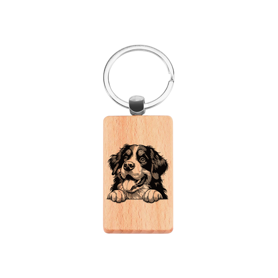 Bernese Mountain Dog Paws Engraved Rectangle Wooden Keyring