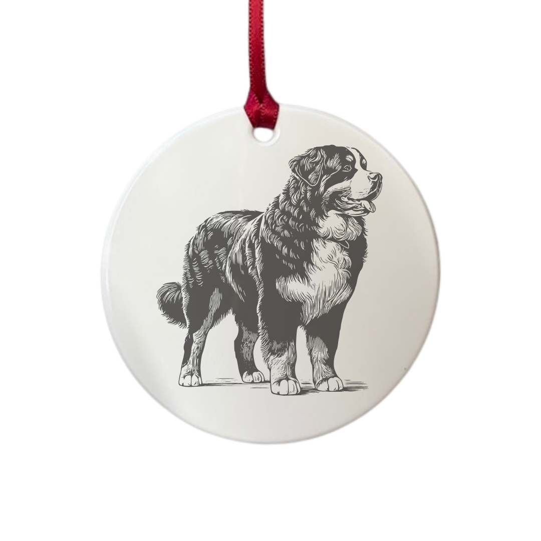Personalised Bernese Mountain Dog Standing Engraved White Acrylic Decoration