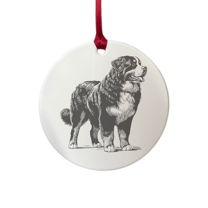 Personalised Bernese Mountain Dog Standing Engraved White Acrylic Decoration