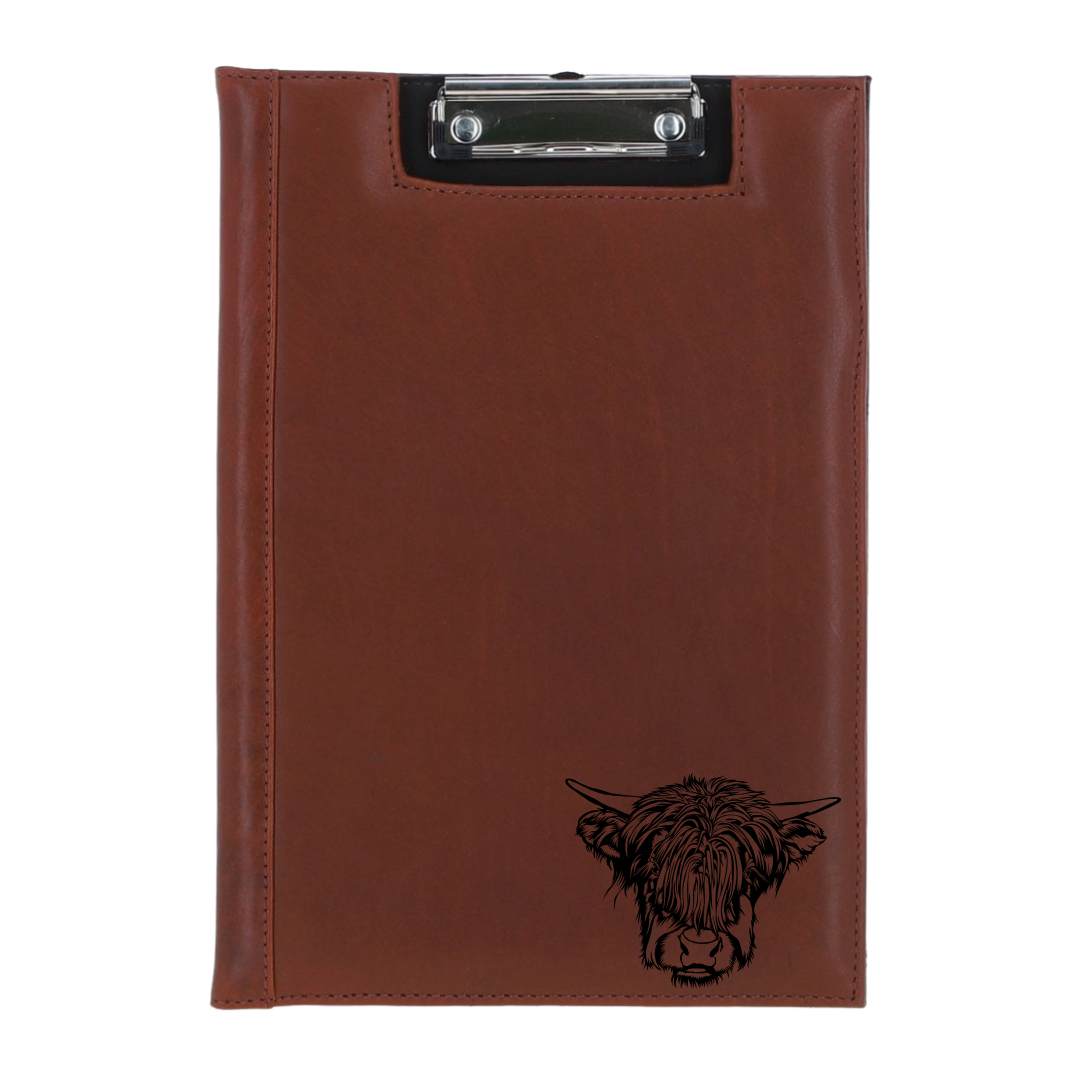 Highland Cow Face Engraved Leather Clipboard