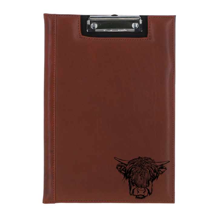 Highland Cow Face Engraved Leather Clipboard