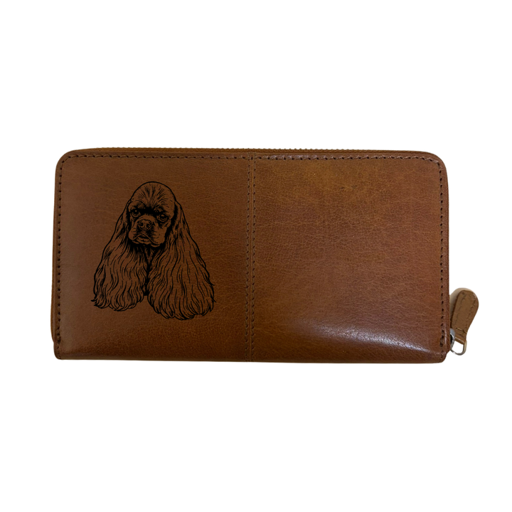 American Cocker Spaniel Face Engraved Large Leather Purse