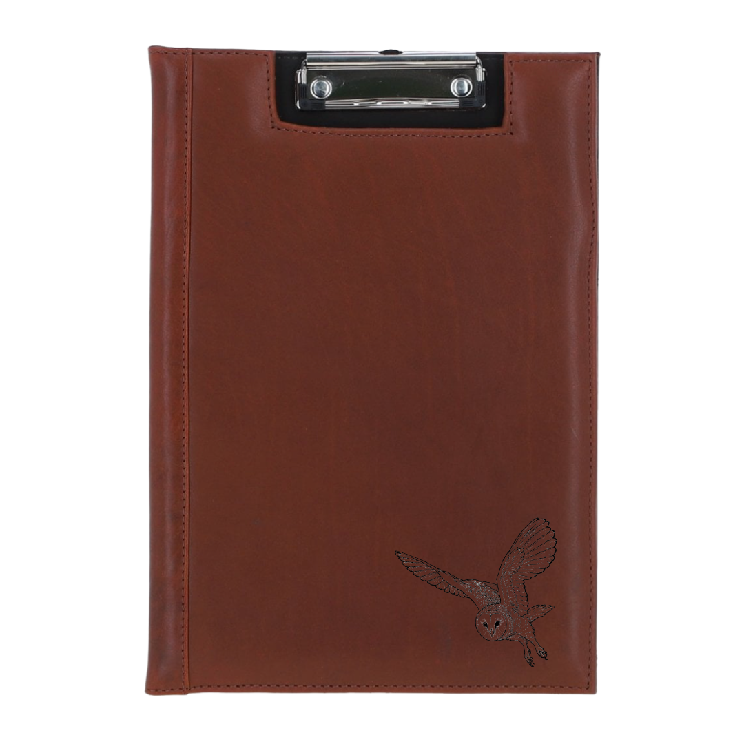 Flying Barn Owl Engraved Leather Clipboard