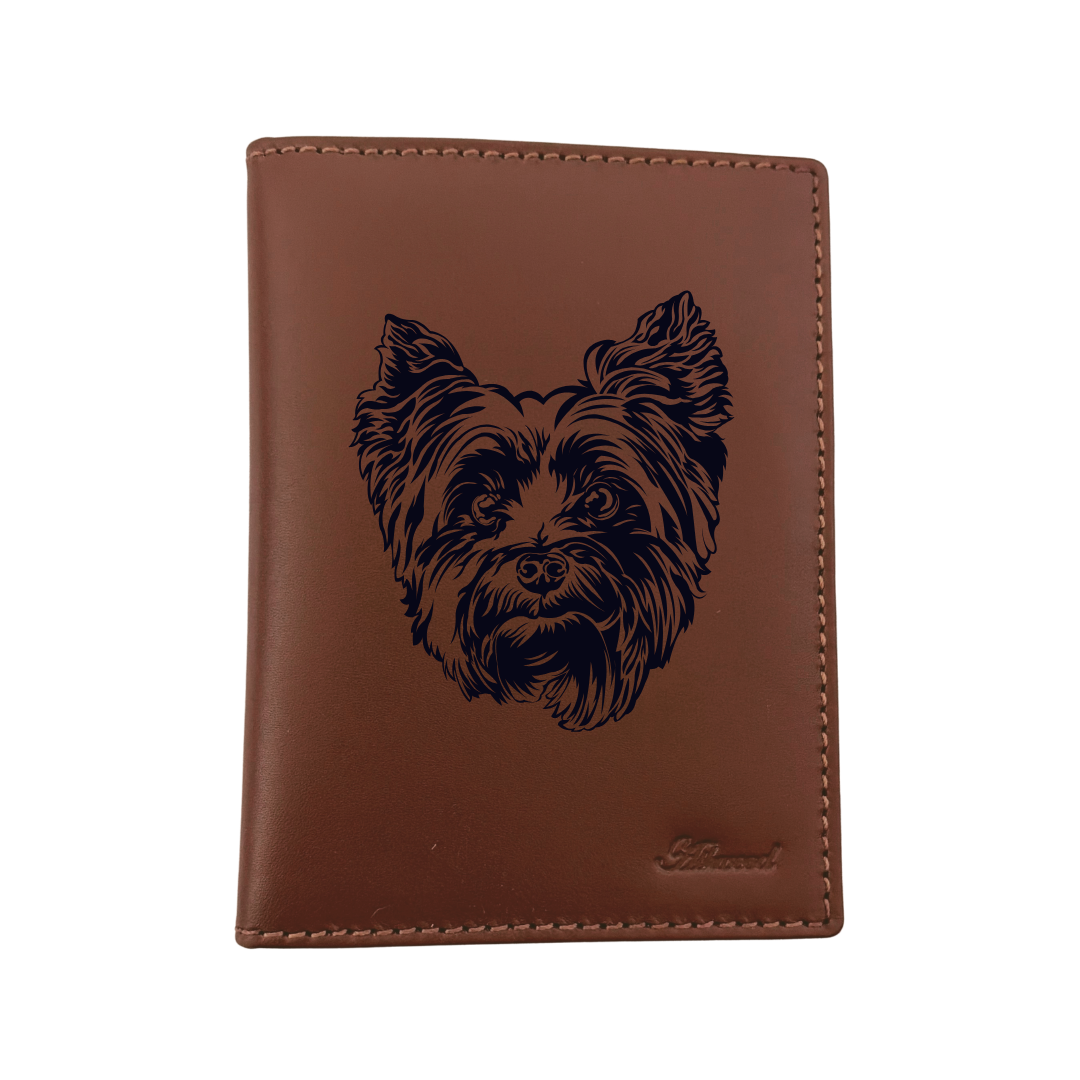 Yorkshire Terrier Face Engraved Leather Passport Cover