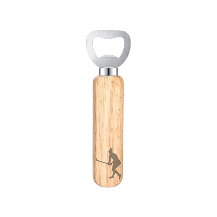 Female Hockey Player Engraved Wooden Bottle Opener