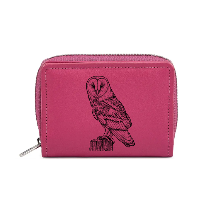 Barn Owl Engraved Small Leather Purse (Green/Pink/Blue/Red)
