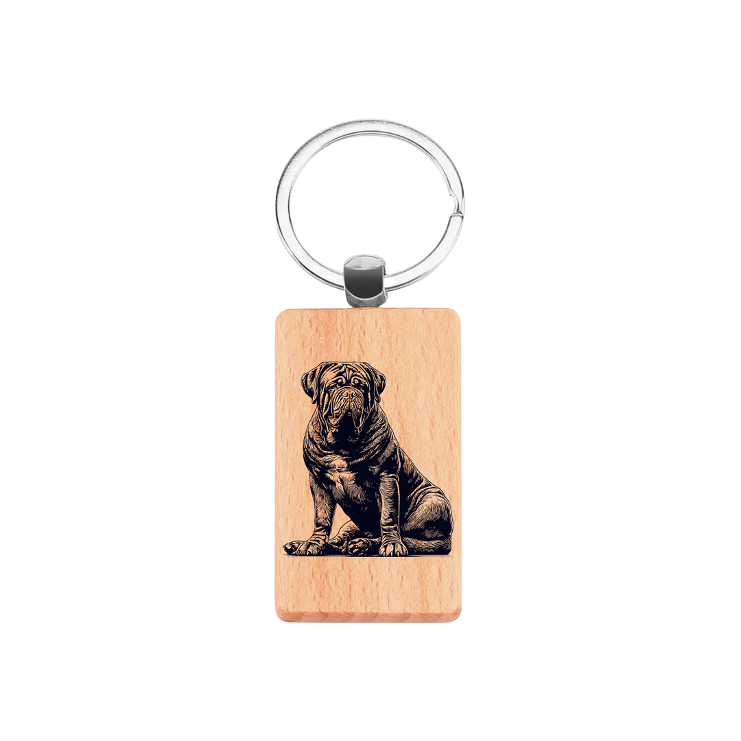 Dogue De Bordeaux Sitting Engraved Rectangle Wooden Keyring