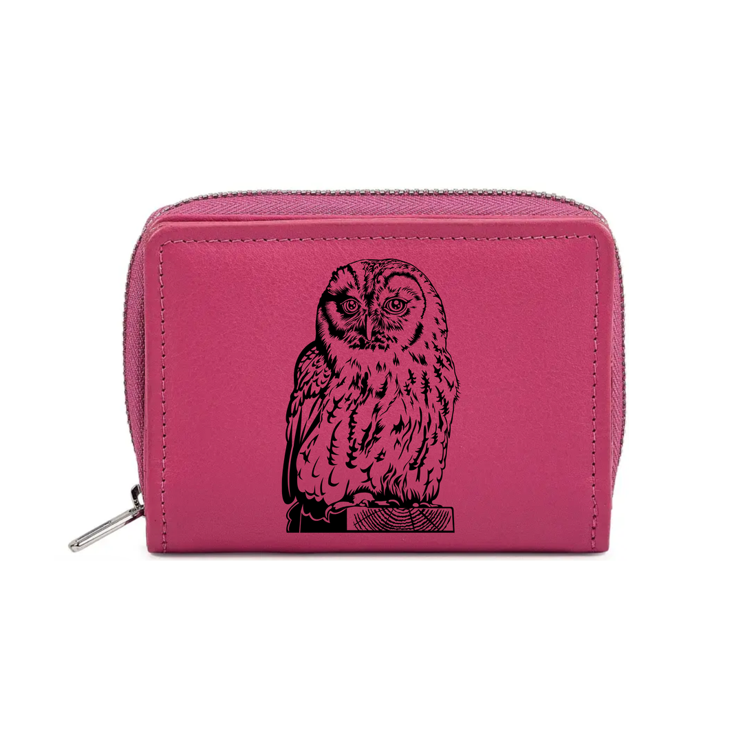 Owl Engraved Small Leather Purse (Green/Pink/Blue/Red)