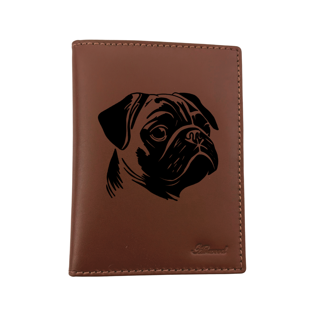 Pug Face Engraved Leather Passport Cover