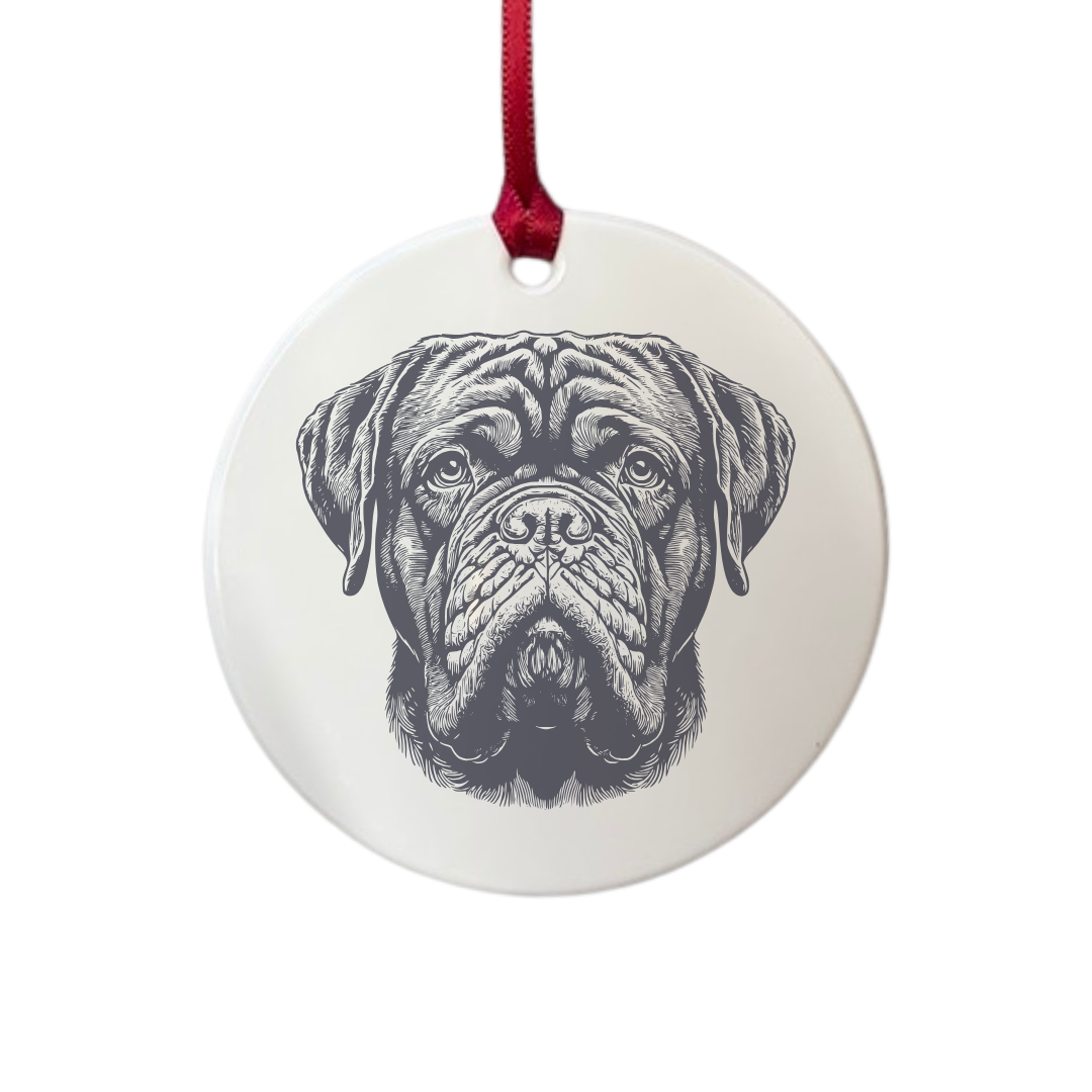 Personalised Dogue De Bordeaux Face Engraved White Acrylic Decoration