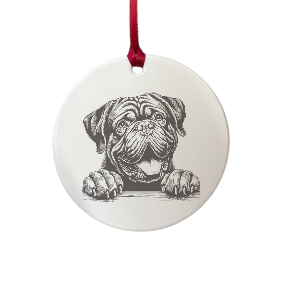Personalised Dogue De Bordeaux Paws Engraved White Acrylic Decoration